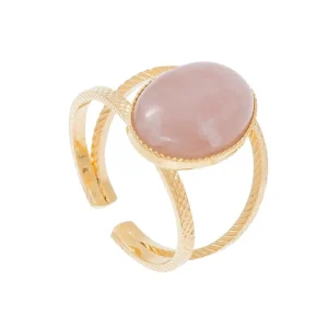 Viadoli Bague double pierre ovale (quartz rose) Fashion