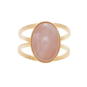 Viadoli Bague double pierre ovale (quartz rose) Fashion