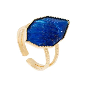 Viadoli Bague graphique pierre bleue (plaqué or) New