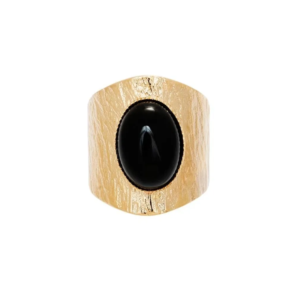 bague_texture_xxl_agate_n_1.webp Viadoli Bague texturée XXL agate noire (plaqué or) Outlet