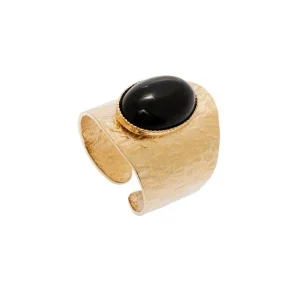 Viadoli Bague texturée XXL agate noire (plaqué or) Outlet