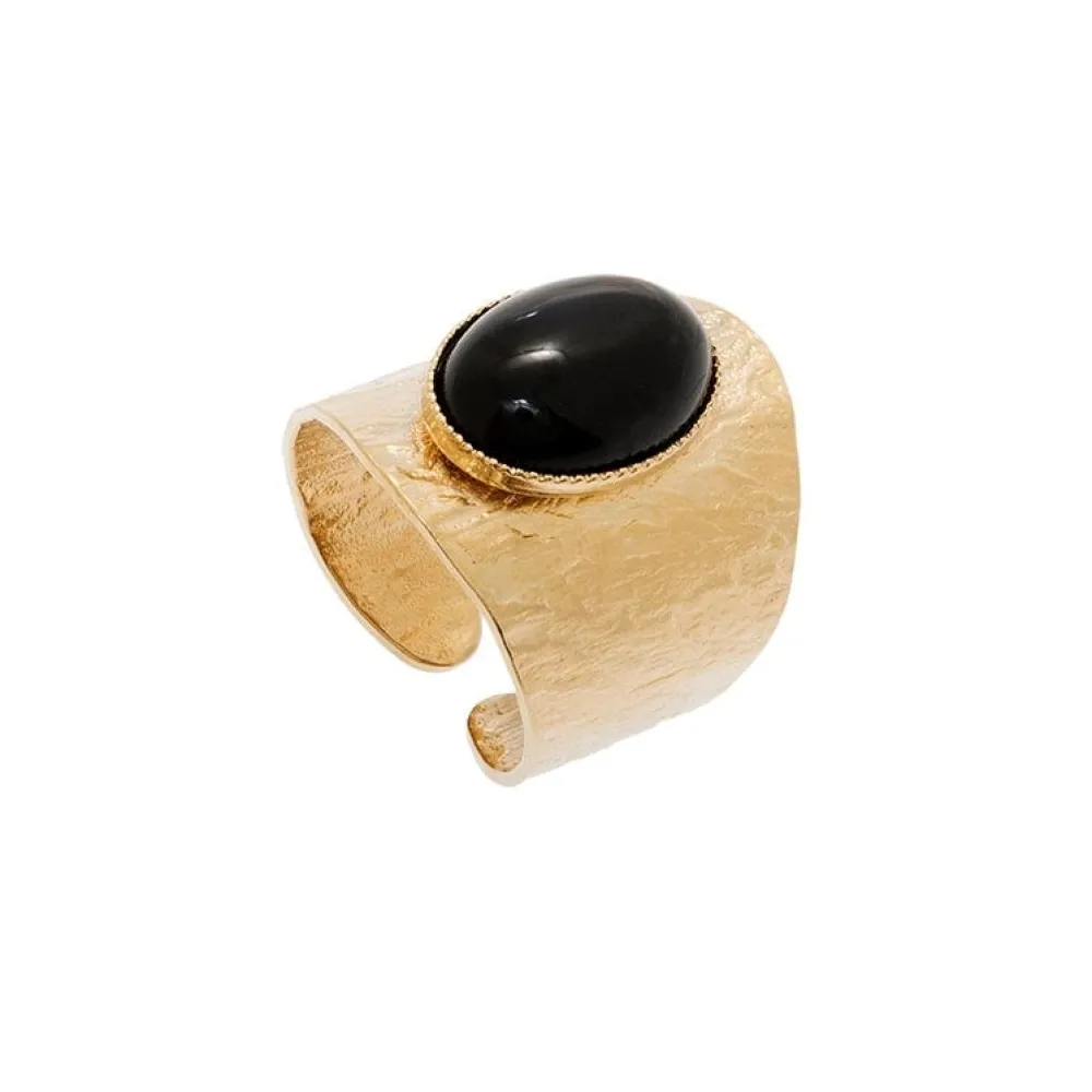 bague_texture_xxl_agate_n_2.webp Viadoli Bague texturée XXL agate noire (plaqué or) Outlet