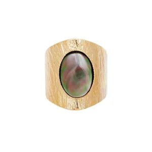 Viadoli Bague texturée XXL nacre grise (plaqué or) Outlet