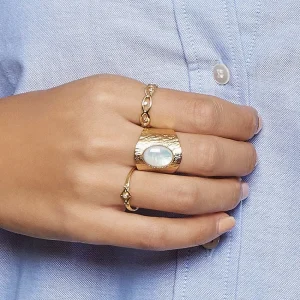 Viadoli Bague texturée XXL nacre (plaqué or) New