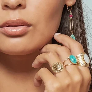 Viadoli Bague texturée XXL nacre (plaqué or) New