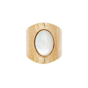 Viadoli Bague texturée XXL nacre (plaqué or) New