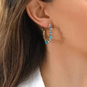 Siloé Boucles créoles perlées bleu azur Discount
