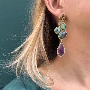 Siloé Boucles pierres oeil de tigre, jaspe africain, améthyste Sale