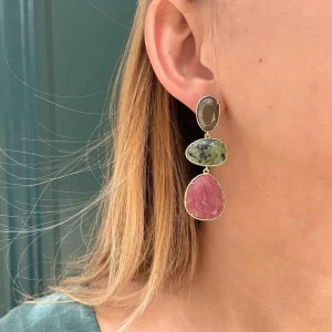 Siloé Boucles pierres pyrite, rubis zoisite, rhodonite Clearance