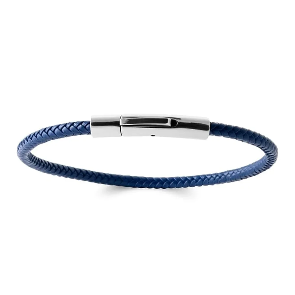 bracelet_homme_bleu_marin_0.webp By Jollia Bracelet homme bleu marine cuir et acier torsadé New