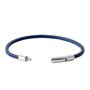 By Jollia Bracelet homme bleu marine cuir et acier torsadé New