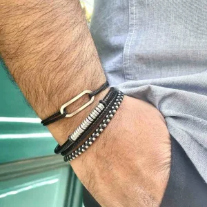 By Jollia Bracelet homme cuir noir simple Discount