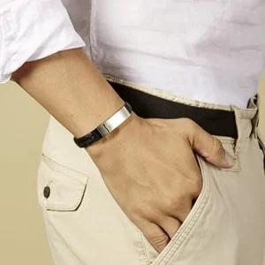 By Jollia Bracelet homme cuir tressé noir personnalisable Outlet