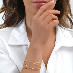 Siloé Bracelet Jonc croisé double rangs acier doré Discount