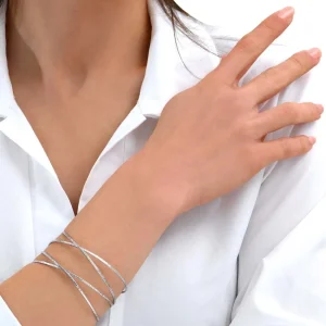 Siloé Bracelet Jonc croise double rangs acier Discount