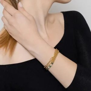 Siloé Bracelet trois rangs maillons et pierres (turquoise/nacre) Fashion