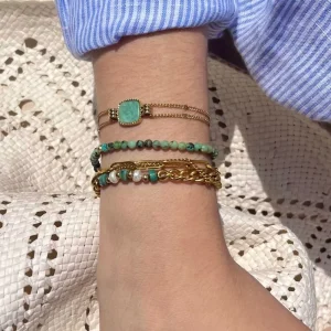 Siloé Bracelet trois rangs maillons et pierres (turquoise/nacre) Fashion