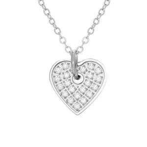 Zag Bijoux Collier deux rangs maillon coeur zircon (plaqué or blanc) Discount