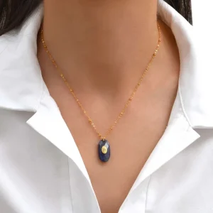 Siloé Collier Lapis Lazuli ovale et étoile dorée New