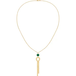 Viadoli Collier long pendentif pierre et billes (agate verte) Best