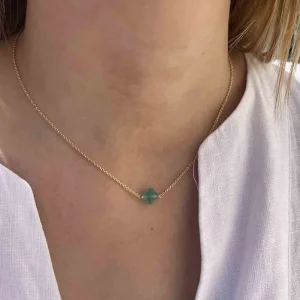 By Jollia Collier mini trèfle facetté vert lagon (plaqué or) Best