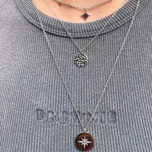 Siloé Collier multirangs médaille martelée et étoile (acier) Discount