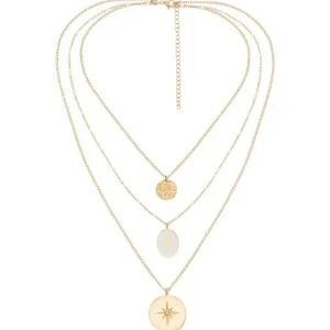 Siloé Collier multirangs médailles étoiles (blanc) Best