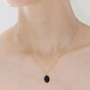 Viadoli Collier pierre ovale agate noire (doré) Best