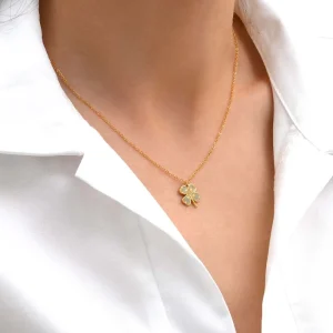 Siloé Collier trèfle émail vert de gris Hot