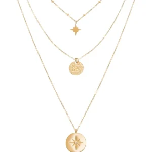 Siloé Collier triple rangs médailles et étoile (doré) New